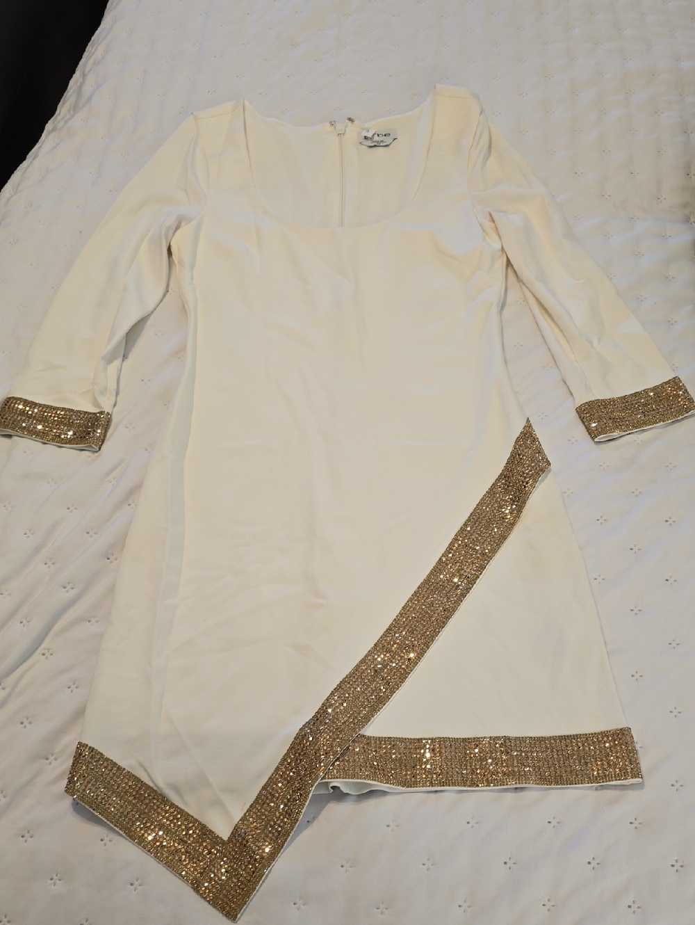Elegant White Dress with Gold Sequin Trim